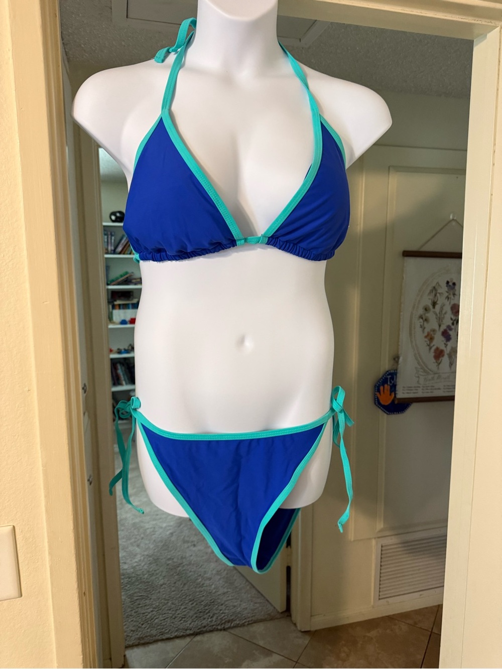 Women’s Blue Triangle Bikini with Aqua Contrast Trim